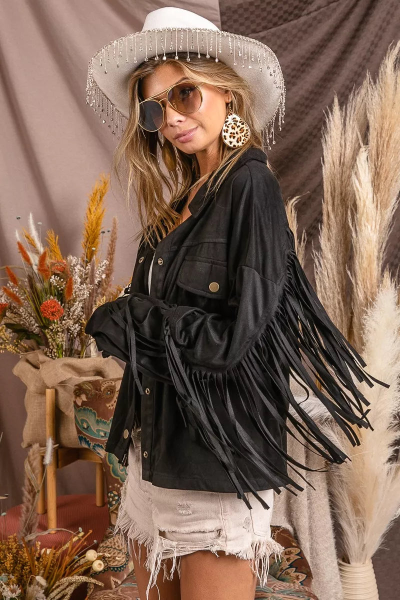 Suede Fringe Long Sleeve Jacket