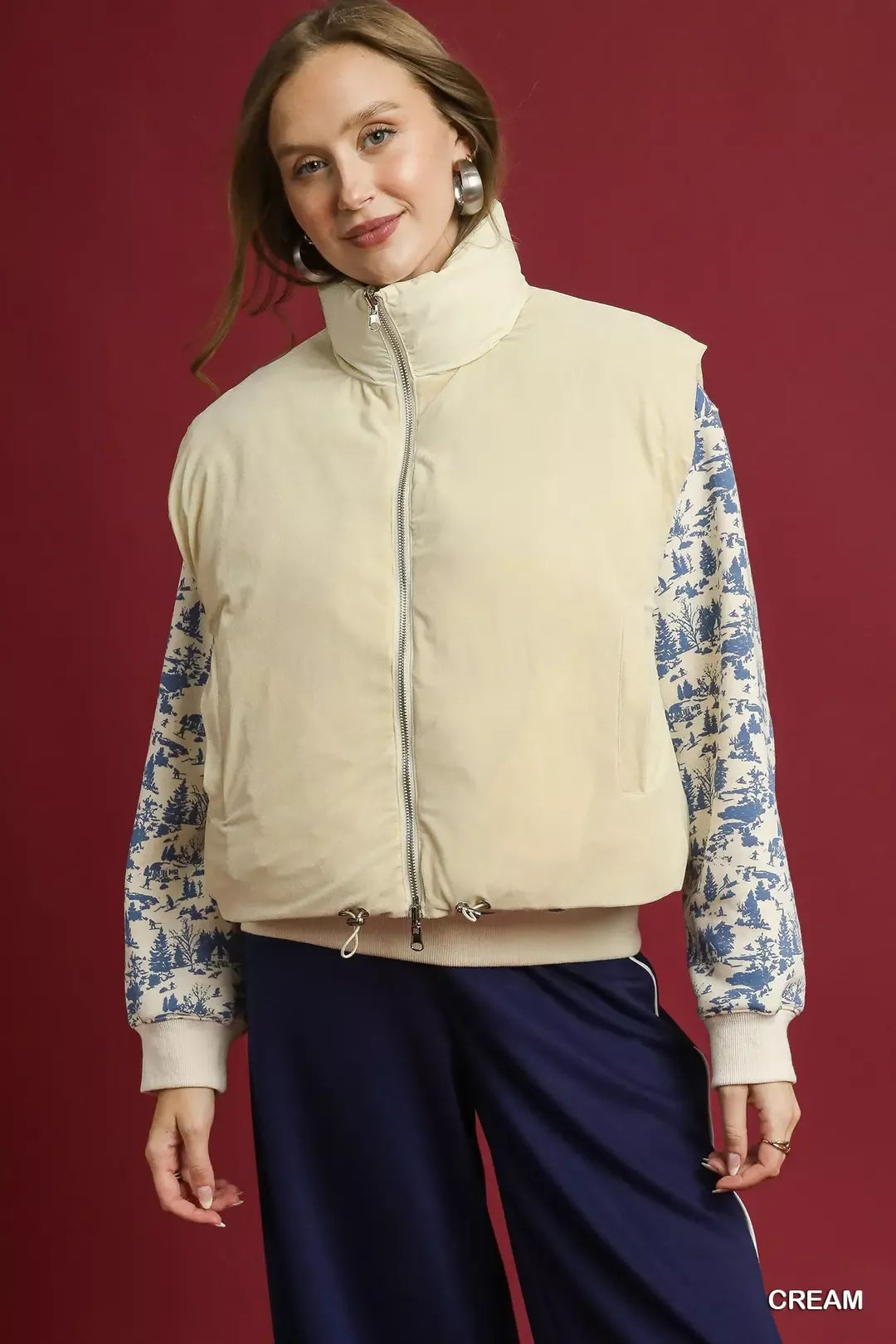 High Neck Puffer Vest with Zip Front