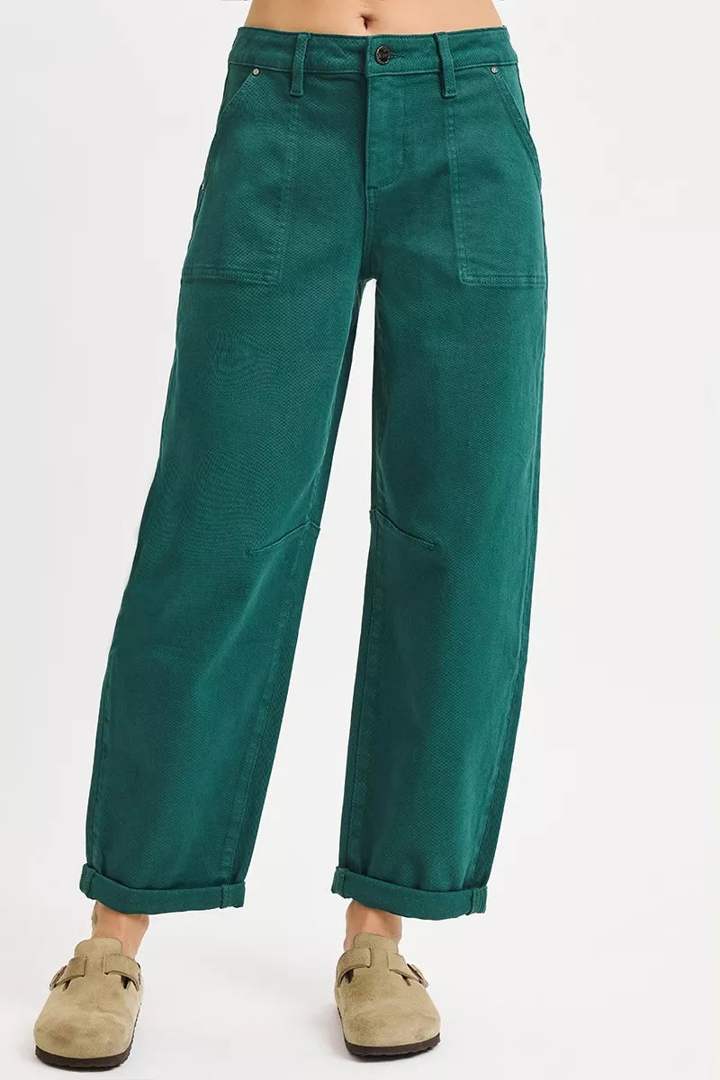 High Rise Ankle Cuffed Barrel Pants