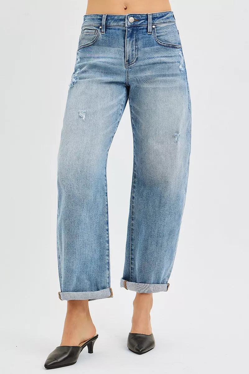 Slouchy Ankle Length Barrel Jeans with Cuffs