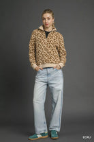 Leopard Print Quarter-Zip Sweatshirt