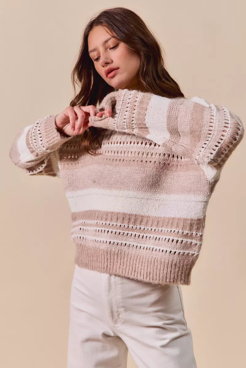 Variegated Stripe Textured Loose Fit Sweater