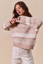 Variegated Stripe Textured Loose Fit Sweater