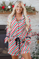 Christmas Stripe Velvet Bow Pajama Set