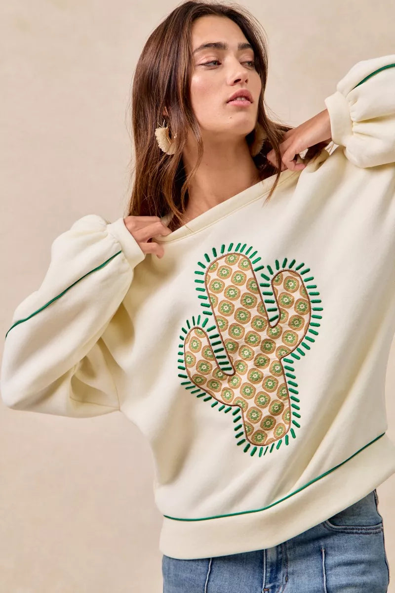 Cactus Embroidered Fleece Sweatshirt