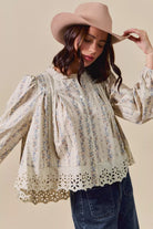 Floral Print Lace Button Down Shirt