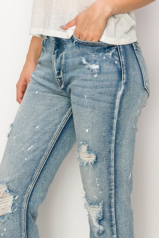 High Rise Distressed Straight Jeans