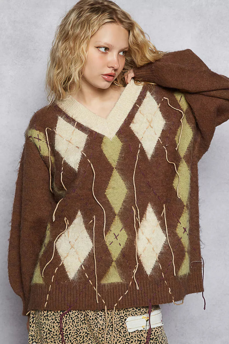 Argyle Pattern Mohair Sweater