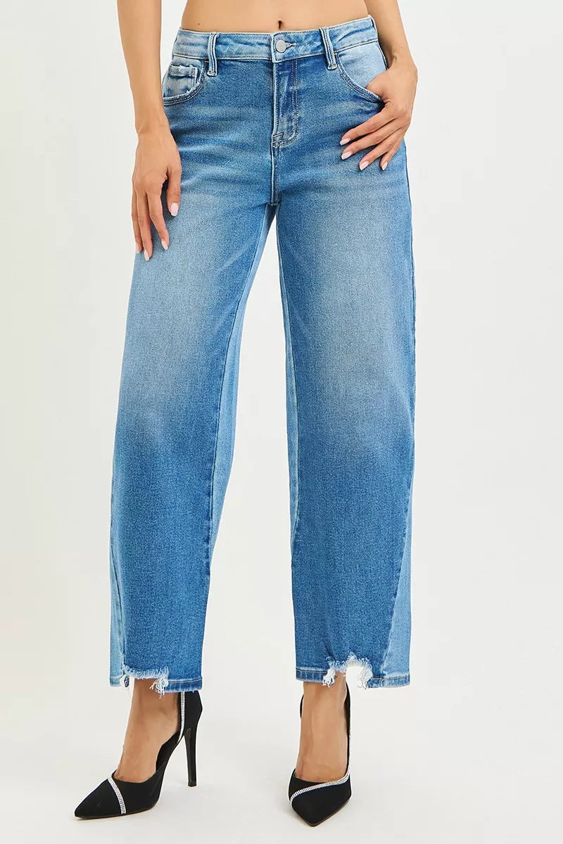 Slouchy Cropped Barrel Jeans with Contrast Wash