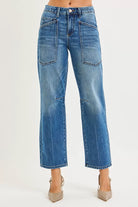 4 Way Stretch Mid Rise Barrel Jeans