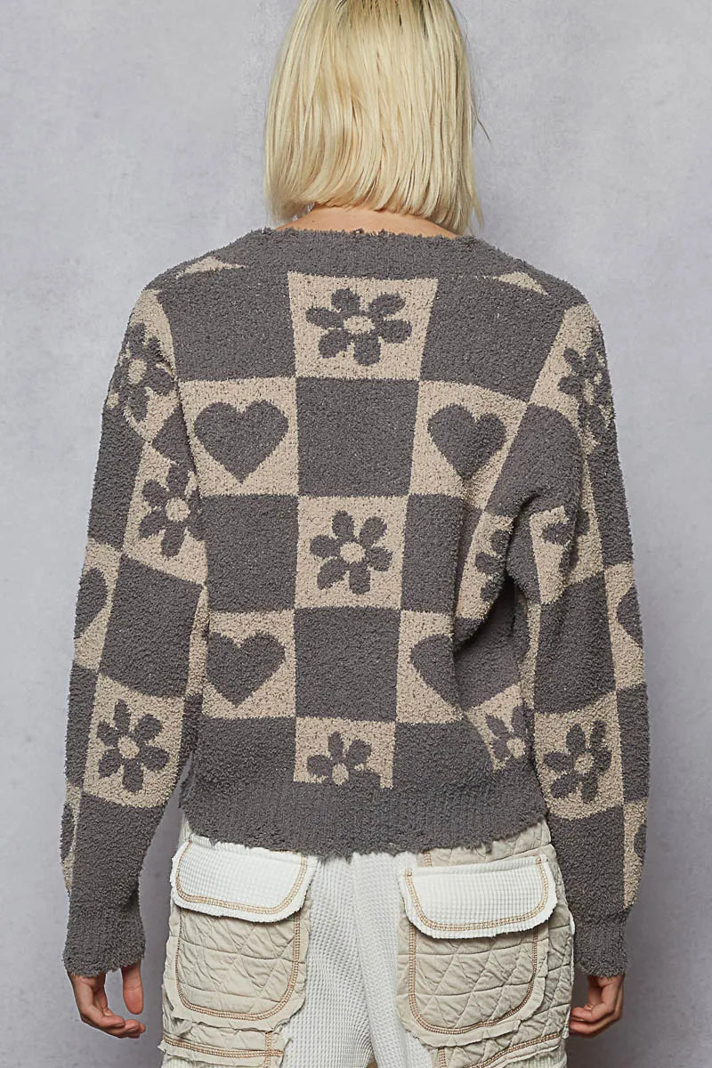 Heart Pattern Checkered Sweater