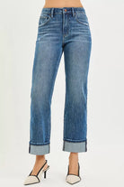 4 Way Stretch Slouchy Straight Jeans with Cuffed Hem
