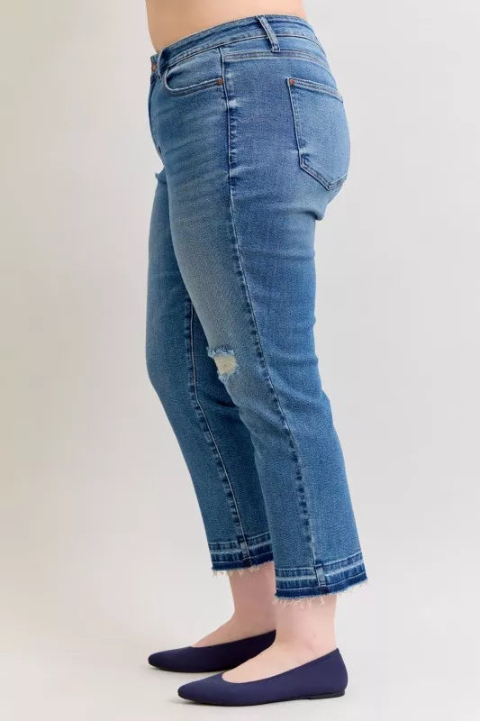 Mid Rise Boyfriend Destroy Release Hem Jeans