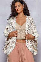 Openwork Chenille Cardigan with Contrast Floral