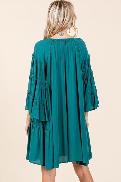 Frill Tie Neck Bell Sleeve Dress