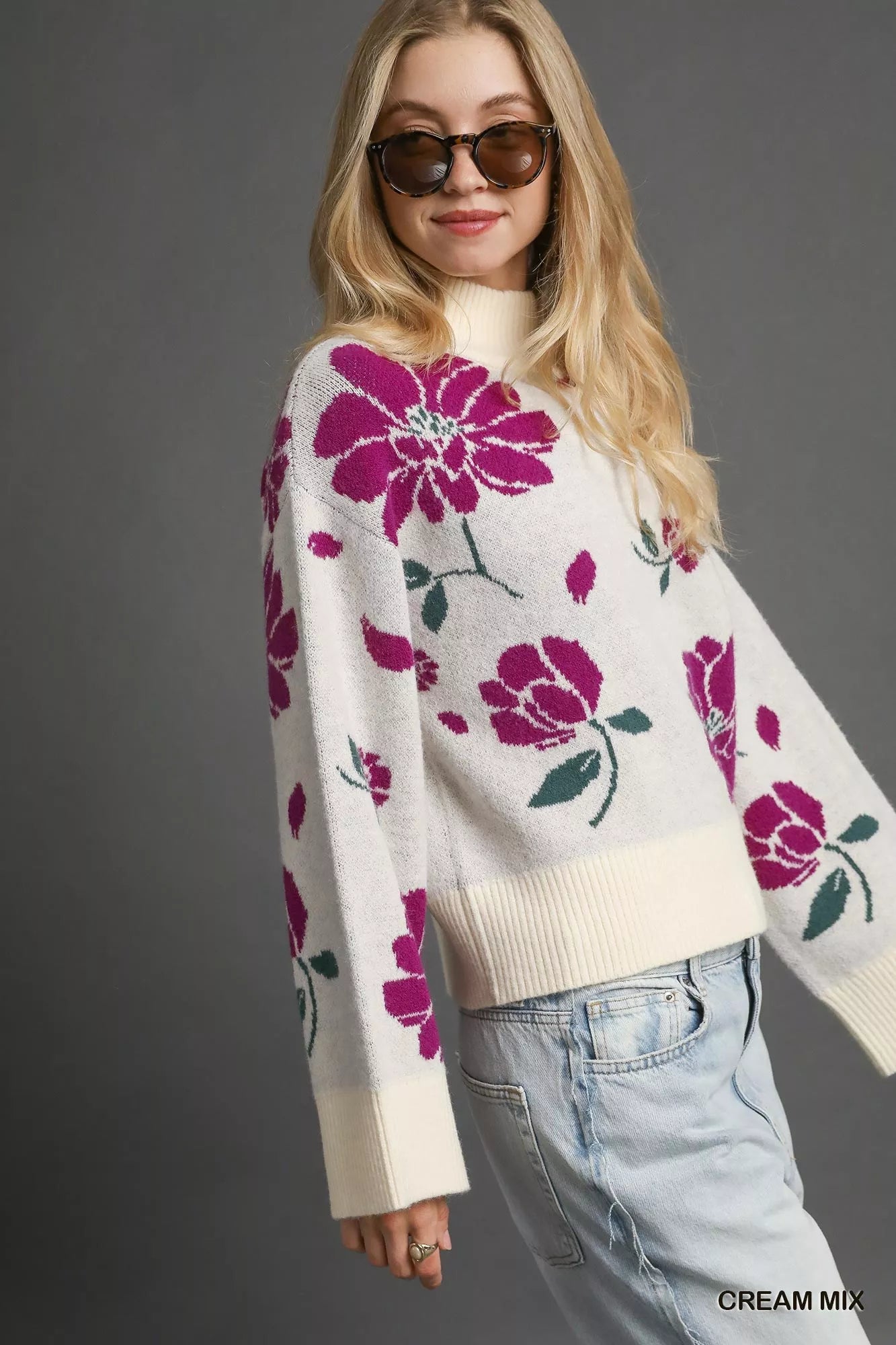 Floral Mock Neck Sweater