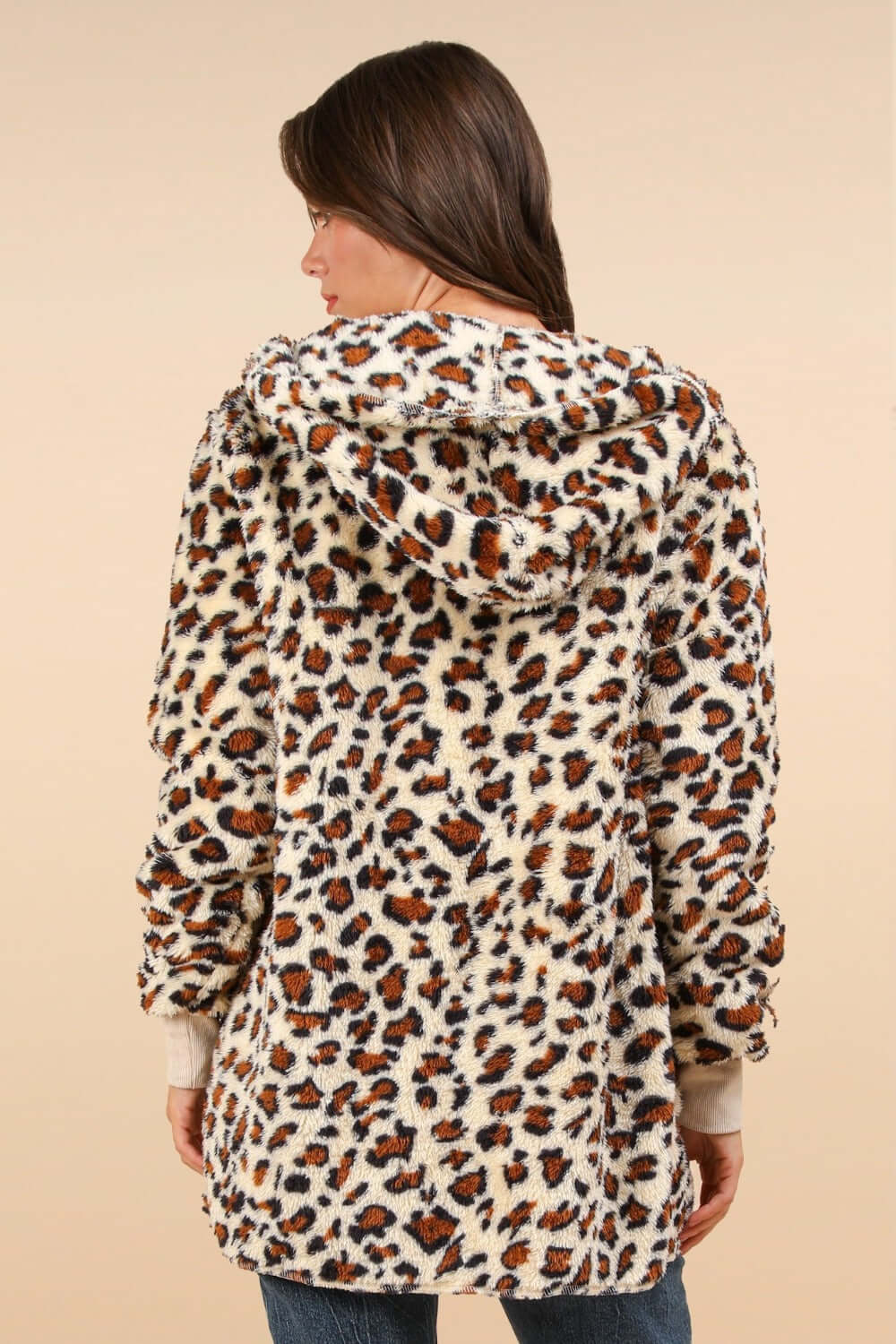 Fuzzy Leopard Long Sleeve Hooded Jacket