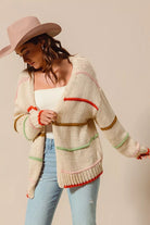 Loose Fit Multi Stripe Open Front Cardigan