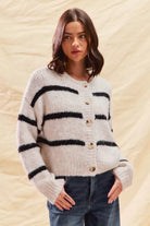 Striped Soft Touch Button Cardigan