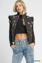 Umgee Ruffled Quilted Floral Snap Down Vest