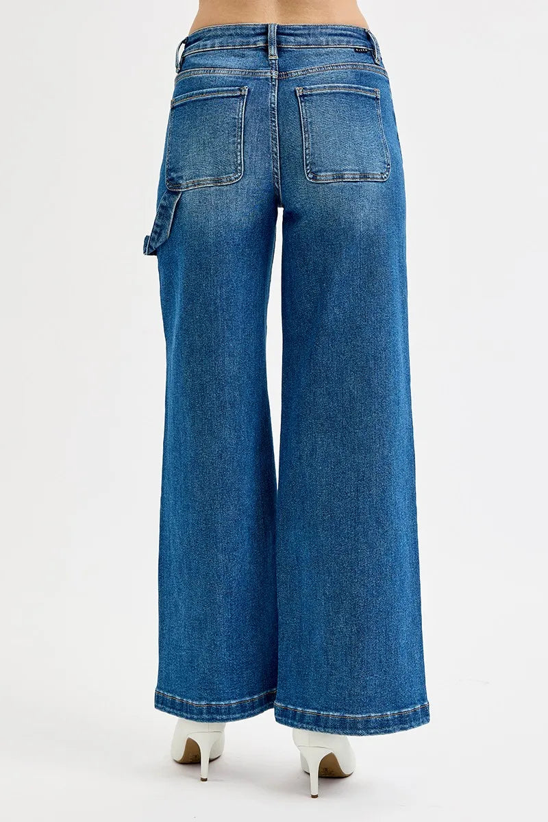 High Rise Wide Leg Patch Detailed Jeans