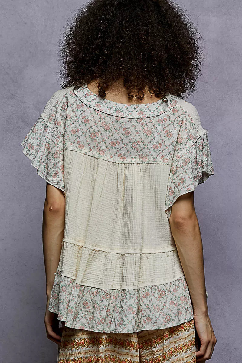 Floral Ruffled Double Gauze Blouse