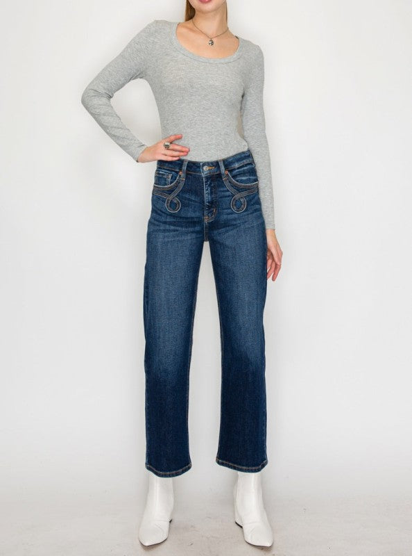 High Rise Ankle Straight Jeans