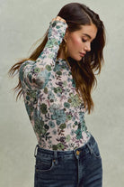 SO ME Floral Print Mesh Knit Long Sleeves Top