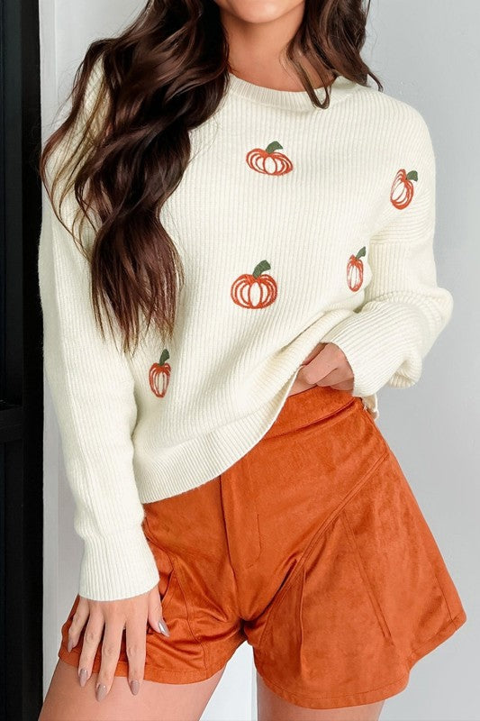 Pumpkin Embroidered Sweater