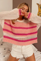 BiBi Hollow Out Yoke Detail Striped Sweater