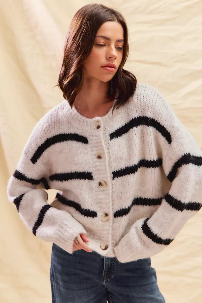 Striped Soft Touch Button Cardigan