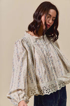 Floral Print Lace Button Down Shirt