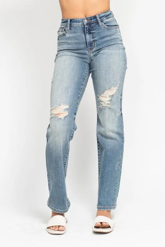 High Waist Distressed Dad Jeans