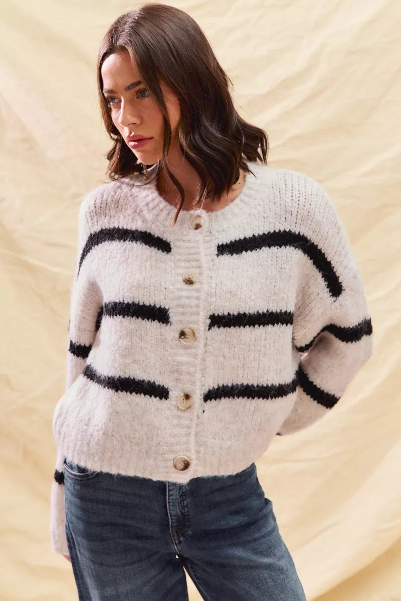 Striped Soft Touch Button Cardigan