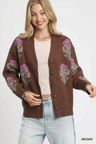 Single Flower Stem Jacquard Cardigan