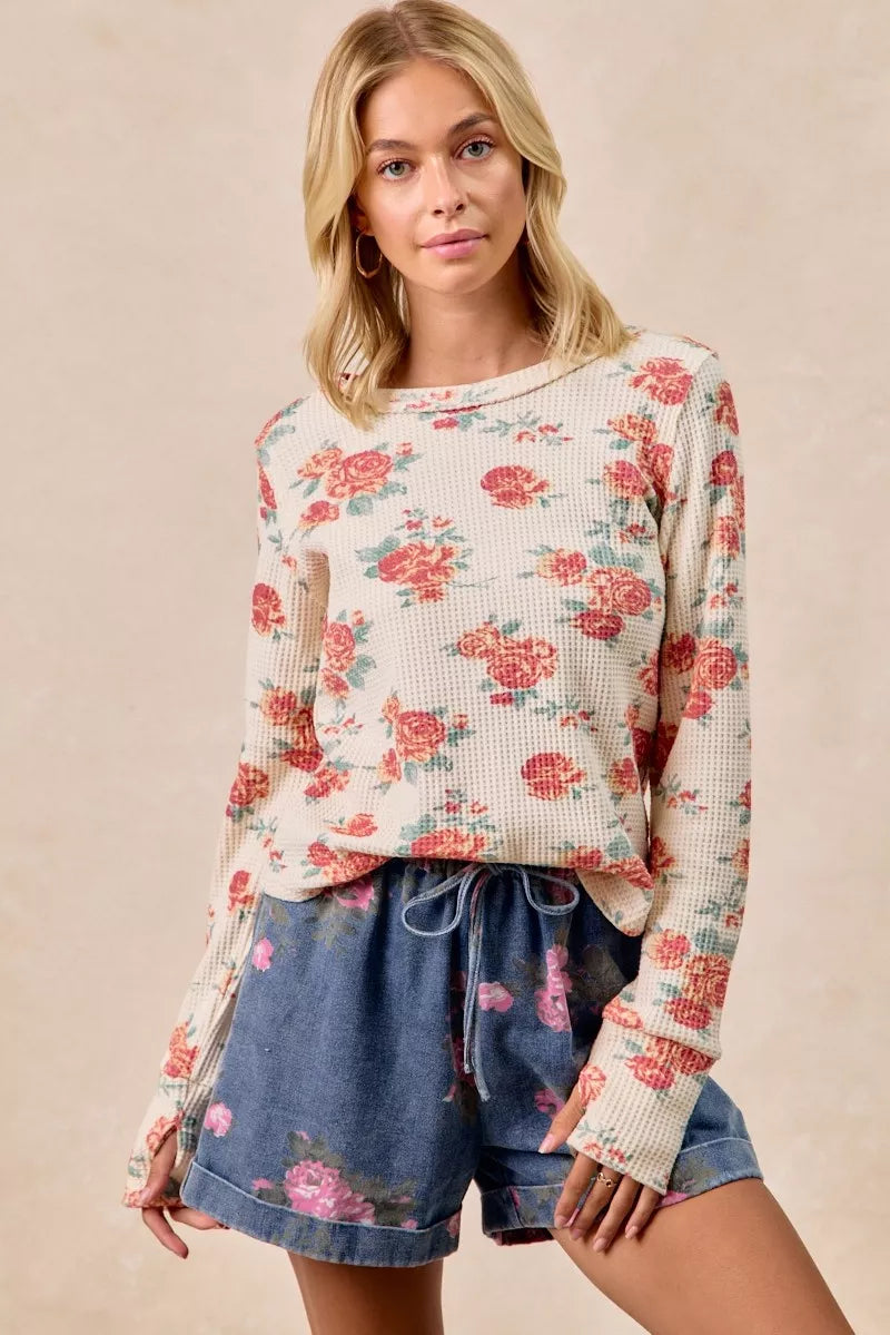 Floral Washed Waffle Thermal Top