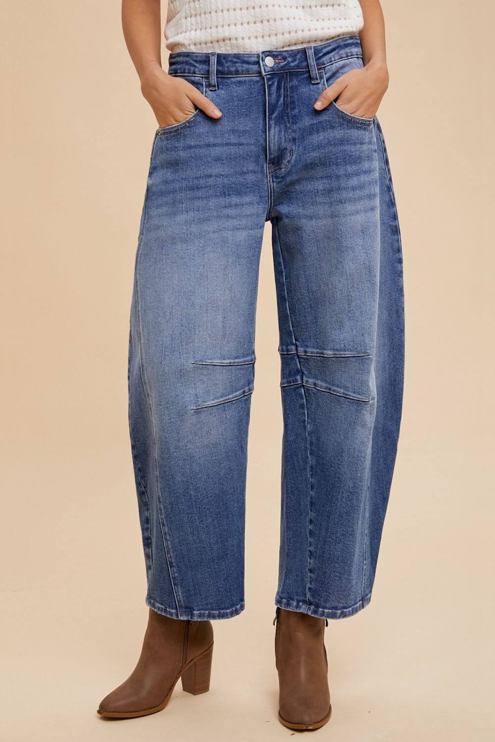 Mid Rise Barrel Leg Jeans