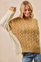 BiBi Cable Knit With Hacci Combo Sweater With Uneven Hem Detail