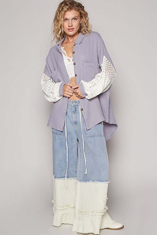 Openwork Button Down Gauze Shirt