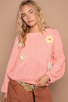 Crochet Flower Dropped Shoulder Sweater