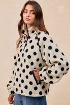 Polka Dot Sherpa Half Zip Up Top
