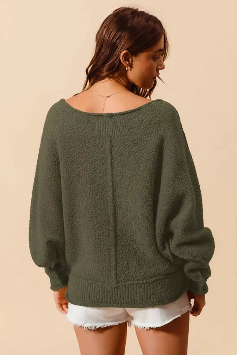 Loose Fit Exposed Seam Slouchy Boucle Sweater