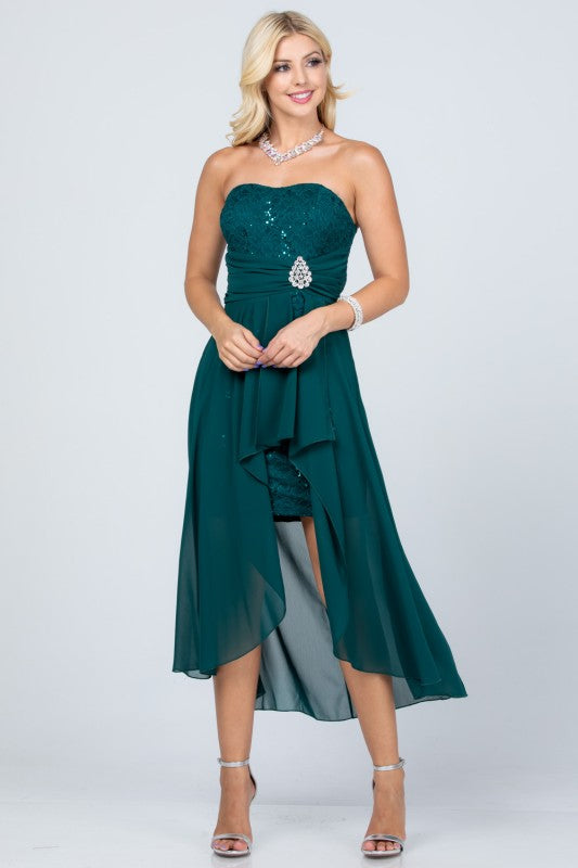 High Low Chiffon/Lace Strapless Dress