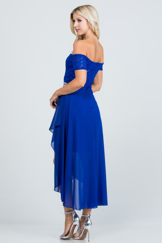 Embellished Waist High-Low Cocktail Dress