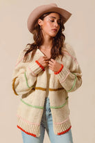 Loose Fit Multi Stripe Open Front Cardigan
