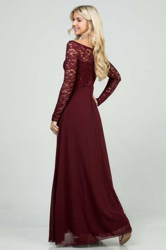 Lace Bodice A-Line Full-Length Dress