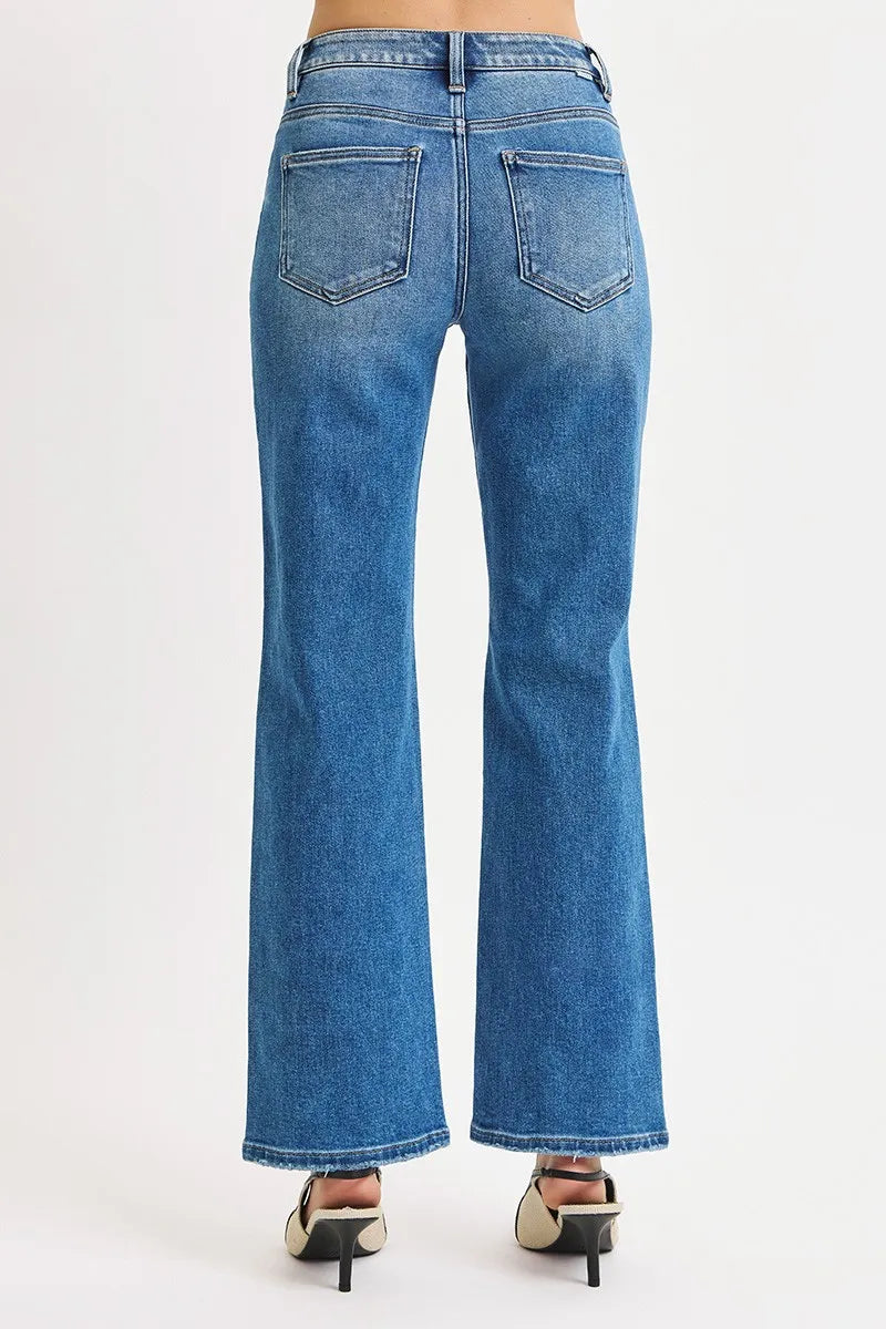 High Rise Ankle Straight Distressed Jeans
