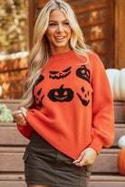 Pumpkin Print Drop Shoulder Sweater