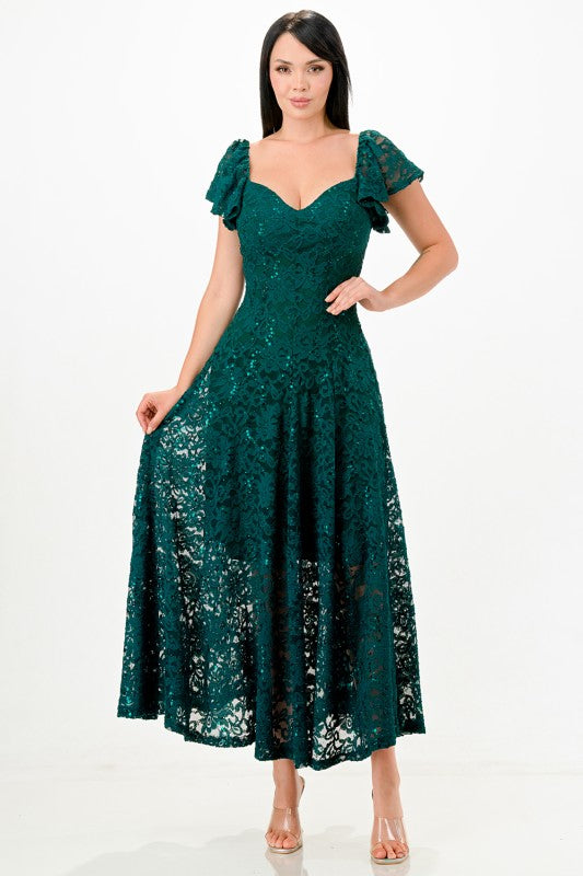 Butterfly Sleeve Lace Maxi Dress
