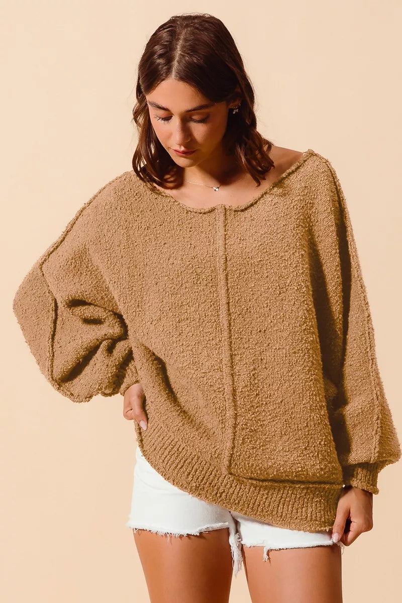 Loose Fit Exposed Seam Slouchy Boucle Sweater